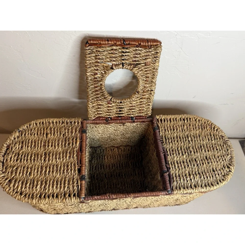 Vintage Wicker Rattan 3- Part Basket Tissue Holder Organizer Storage